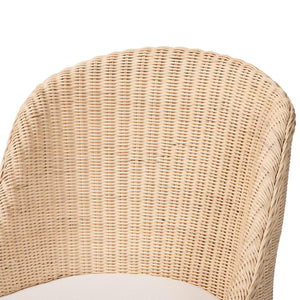 Rustic Mango Wood Wingback Dining Chair with Rattan Weave and Removable Cushion