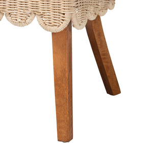 Rustic Mango Wood Wingback Dining Chair with Rattan Weave and Removable Cushion