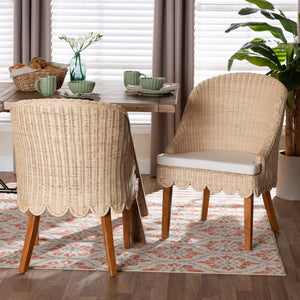 Rustic Mango Wood Wingback Dining Chair with Rattan Weave and Removable Cushion