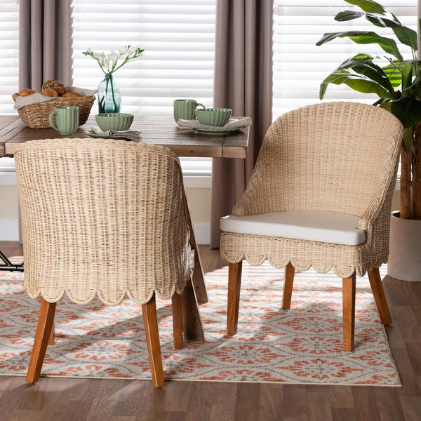 Rustic Mango Wood Wingback Dining Chair with Rattan Weave and Removable Cushion