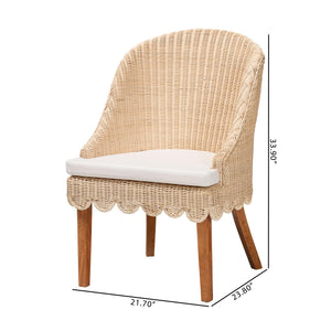 Rustic Mango Wood Wingback Dining Chair with Rattan Weave and Removable Cushion