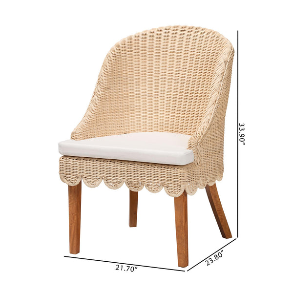Rustic Mango Wood Wingback Dining Chair with Rattan Weave and Removable Cushion