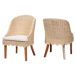 Rustic Mango Wood Wingback Dining Chair with Rattan Weave and Removable Cushion