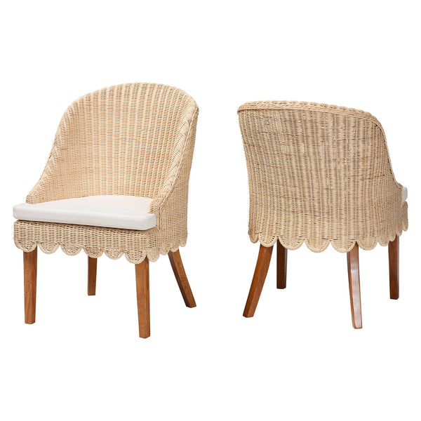 Rustic Mango Wood Wingback Dining Chair with Rattan Weave and Removable Cushion
