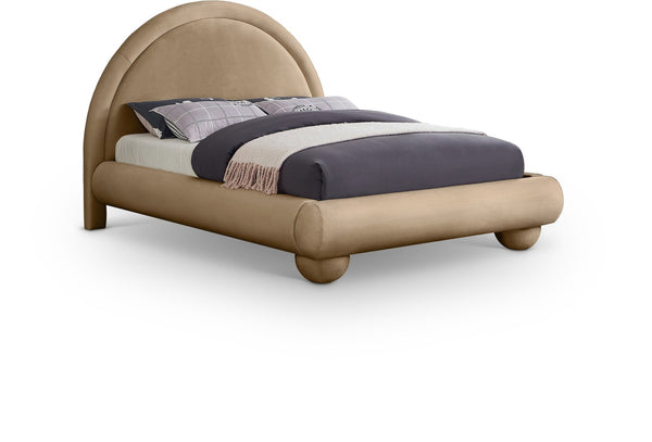 Meridian Furniture Madrid Art Deco Arched Full Bed Plush Velvet Upholstered Sculptural Headboard for Bedroom Beige MadridBeige-F