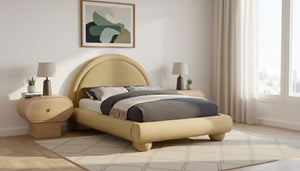 Meridian Furniture Madrid Art Deco Arched Full Bed Plush Velvet Upholstered Sculptural Headboard for Bedroom Beige MadridBeige-F