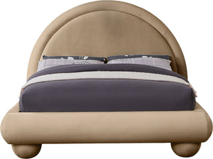 Meridian Furniture Madrid Art Deco Arched Full Bed Plush Velvet Upholstered Sculptural Headboard for Bedroom Beige MadridBeige-F