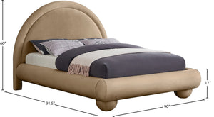Meridian Furniture Madrid Art Deco Arched Velvet King Bed Sculptural Headboard Eucalyptus Wood Elegant Bedroom Beige MadridBeige-K