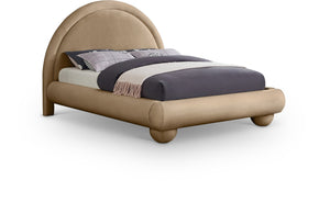 Meridian Furniture Madrid Art Deco Arched Velvet King Bed Sculptural Headboard Eucalyptus Wood Elegant Bedroom Beige MadridBeige-K