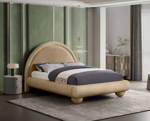 Meridian Furniture Madrid Art Deco Arched Velvet King Bed Sculptural Headboard Eucalyptus Wood Elegant Bedroom Beige MadridBeige-K