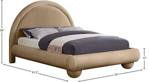 Meridian Furniture Madrid Arched Velvet Queen Bed Art Deco Sculpted Headboard Elegant Bedroom Centerpiece Beige MadridBeige-Q