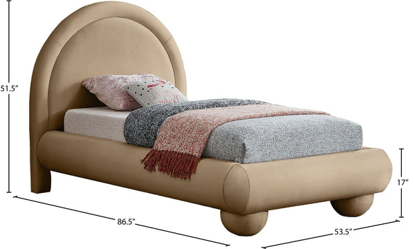 Meridian Furniture Madrid Art Deco Arched Twin Bed Plush Velvet Upholstered Sculptural Frame for Stylish Bedrooms Beige MadridBeige-T