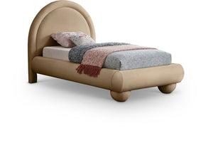 Meridian Furniture Madrid Art Deco Arched Twin Bed Plush Velvet Upholstered Sculptural Frame for Stylish Bedrooms Beige MadridBeige-T
