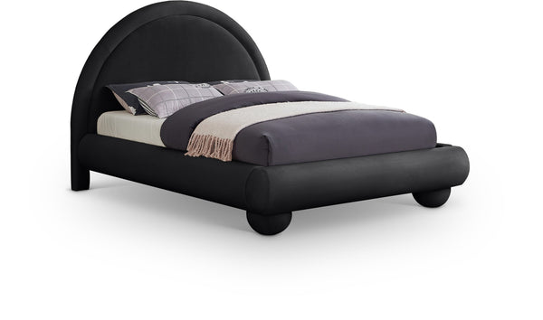 Meridian Furniture Madrid Art Deco Arched Full Bed Plush Velvet Upholstered Sculptural Headboard for Bedroom Black MadridBlack-F