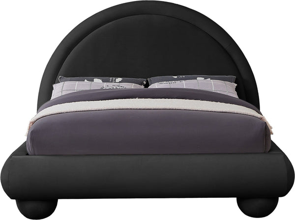 Meridian Furniture Madrid Art Deco Arched Full Bed Plush Velvet Upholstered Sculptural Headboard for Bedroom Black MadridBlack-F