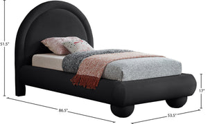 Meridian Furniture Madrid Art Deco Arched Twin Bed Plush Velvet Upholstered Sculptural Frame for Stylish Bedrooms Black MadridBlack-T