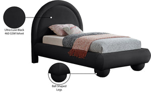 Meridian Furniture Madrid Art Deco Arched Twin Bed Plush Velvet Upholstered Sculptural Frame for Stylish Bedrooms Black MadridBlack-T