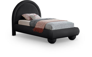 Meridian Furniture Madrid Art Deco Arched Twin Bed Plush Velvet Upholstered Sculptural Frame for Stylish Bedrooms Black MadridBlack-T