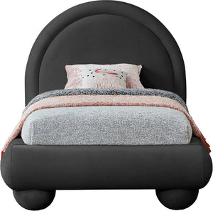 Meridian Furniture Madrid Art Deco Arched Twin Bed Plush Velvet Upholstered Sculptural Frame for Stylish Bedrooms Black MadridBlack-T