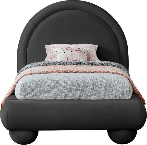 Meridian Furniture Madrid Art Deco Arched Twin Bed Plush Velvet Upholstered Sculptural Frame for Stylish Bedrooms Black MadridBlack-T