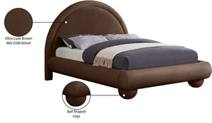 Meridian Furniture Madrid Art Deco Arched Full Bed Plush Velvet Upholstered Sculptural Headboard for Bedroom Brown MadridBrown-F