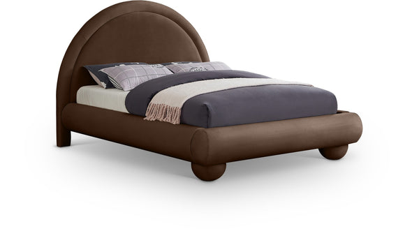 Meridian Furniture Madrid Art Deco Arched Full Bed Plush Velvet Upholstered Sculptural Headboard for Bedroom Brown MadridBrown-F