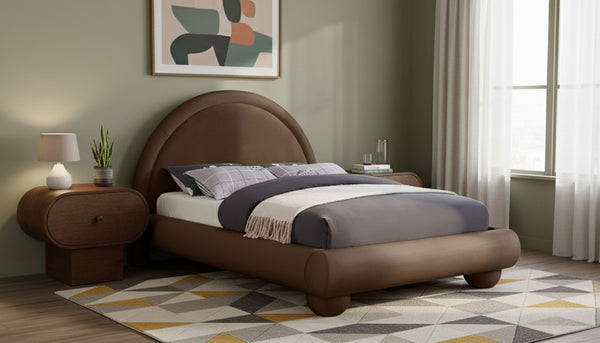 Meridian Furniture Madrid Art Deco Arched Full Bed Plush Velvet Upholstered Sculptural Headboard for Bedroom Brown MadridBrown-F