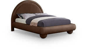 Meridian Furniture Madrid Art Deco Arched Velvet King Bed Sculptural Headboard Eucalyptus Wood Elegant Bedroom Brown MadridBrown-K