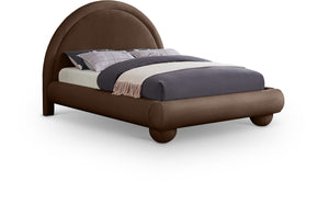 Meridian Furniture Madrid Arched Velvet Queen Bed Art Deco Sculpted Headboard Elegant Bedroom Centerpiece Brown MadridBrown-Q