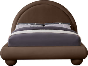 Meridian Furniture Madrid Arched Velvet Queen Bed Art Deco Sculpted Headboard Elegant Bedroom Centerpiece Brown MadridBrown-Q