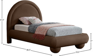 Meridian Furniture Madrid Art Deco Arched Twin Bed Plush Velvet Upholstered Sculptural Frame for Stylish Bedrooms Brown MadridBrown-T