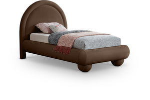 Meridian Furniture Madrid Art Deco Arched Twin Bed Plush Velvet Upholstered Sculptural Frame for Stylish Bedrooms Brown MadridBrown-T