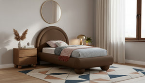 Meridian Furniture Madrid Art Deco Arched Twin Bed Plush Velvet Upholstered Sculptural Frame for Stylish Bedrooms Brown MadridBrown-T