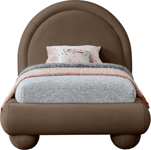 Meridian Furniture Madrid Art Deco Arched Twin Bed Plush Velvet Upholstered Sculptural Frame for Stylish Bedrooms Brown MadridBrown-T
