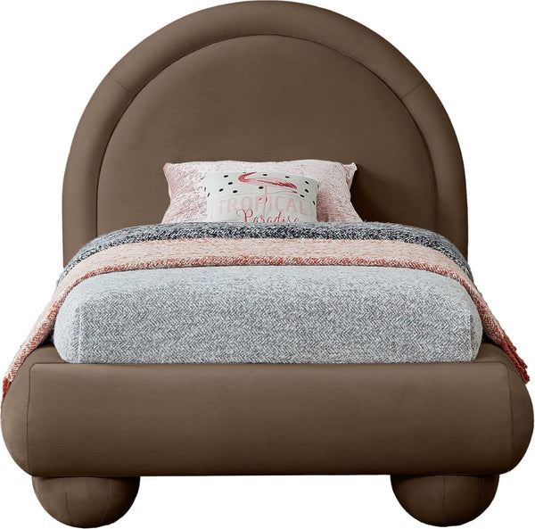 Meridian Furniture Madrid Art Deco Arched Twin Bed Plush Velvet Upholstered Sculptural Frame for Stylish Bedrooms Brown MadridBrown-T