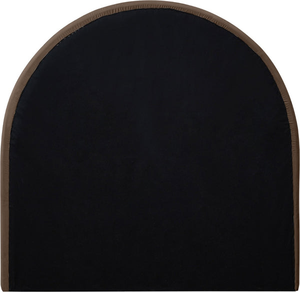 Meridian Furniture Madrid Art Deco Arched Twin Bed Plush Velvet Upholstered Sculptural Frame for Stylish Bedrooms Brown MadridBrown-T
