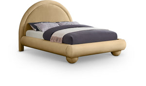 Meridian Furniture Madrid Art Deco Arched Full Bed Plush Velvet Upholstered Sculptural Headboard for Bedroom Camel MadridCamel-F