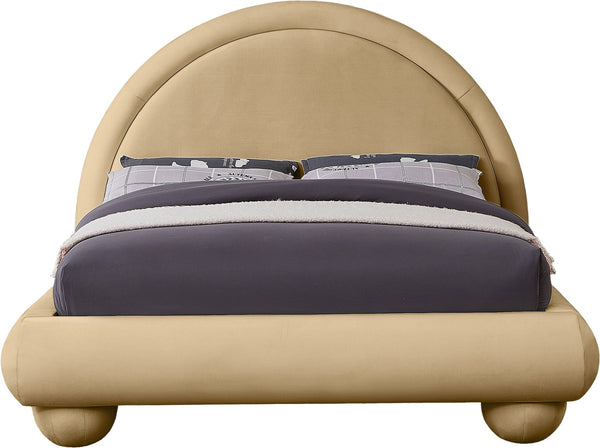 Meridian Furniture Madrid Art Deco Arched Full Bed Plush Velvet Upholstered Sculptural Headboard for Bedroom Camel MadridCamel-F