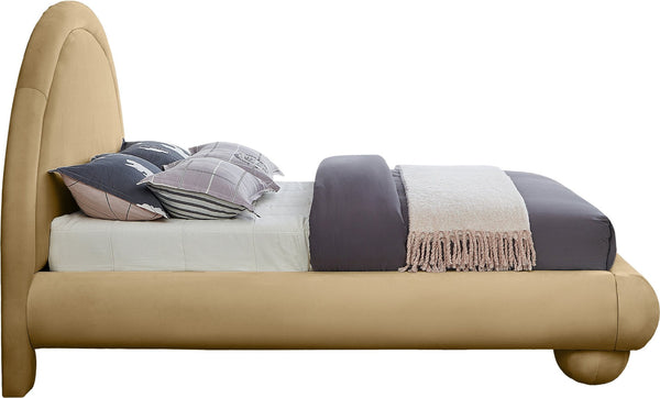 Meridian Furniture Madrid Art Deco Arched Full Bed Plush Velvet Upholstered Sculptural Headboard for Bedroom Camel MadridCamel-F