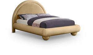 Meridian Furniture Madrid Art Deco Arched Velvet King Bed Sculptural Headboard Eucalyptus Wood Elegant Bedroom Camel MadridCamel-K