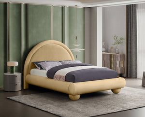 Meridian Furniture Madrid Art Deco Arched Velvet King Bed Sculptural Headboard Eucalyptus Wood Elegant Bedroom Camel MadridCamel-K