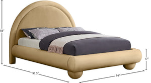 Meridian Furniture Madrid Arched Velvet Queen Bed Art Deco Sculpted Headboard Elegant Bedroom Centerpiece Camel MadridCamel-Q