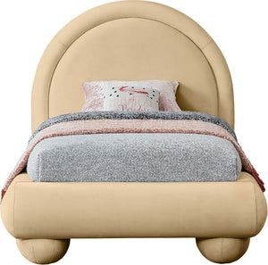 Meridian Furniture Madrid Art Deco Arched Twin Bed Plush Velvet Upholstered Sculptural Frame for Stylish Bedrooms Camel MadridCamel-T