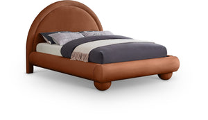 Meridian Furniture Madrid Art Deco Arched Full Bed Plush Velvet Upholstered Sculptural Headboard for Bedroom Cognac MadridCognac-F