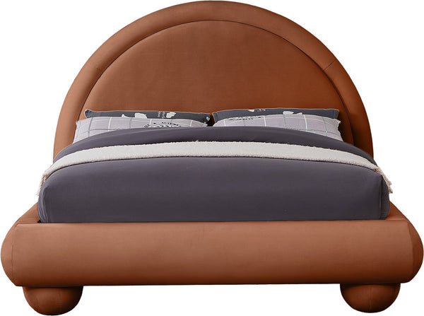 Meridian Furniture Madrid Art Deco Arched Full Bed Plush Velvet Upholstered Sculptural Headboard for Bedroom Cognac MadridCognac-F