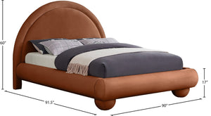 Meridian Furniture Madrid Art Deco Arched Velvet King Bed Sculptural Headboard Eucalyptus Wood Elegant Bedroom Cognac MadridCognac-K