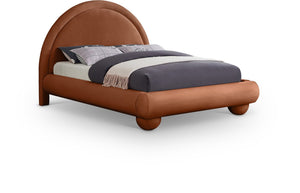 Meridian Furniture Madrid Art Deco Arched Velvet King Bed Sculptural Headboard Eucalyptus Wood Elegant Bedroom Cognac MadridCognac-K