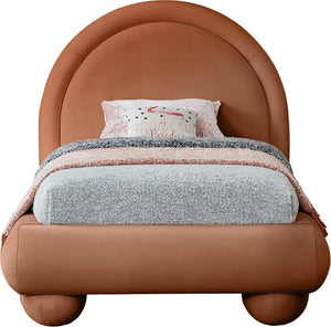 Meridian Furniture Madrid Art Deco Arched Twin Bed Plush Velvet Upholstered Sculptural Frame for Stylish Bedrooms Cognac MadridCognac-T