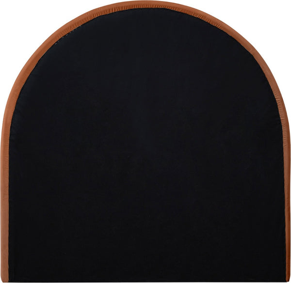Meridian Furniture Madrid Art Deco Arched Twin Bed Plush Velvet Upholstered Sculptural Frame for Stylish Bedrooms Cognac MadridCognac-T