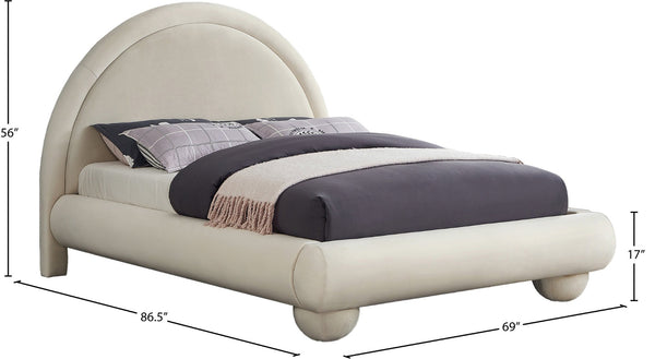 Meridian Furniture Madrid Art Deco Arched Full Bed Plush Velvet Upholstered Sculptural Headboard for Bedroom Cream MadridCream-F